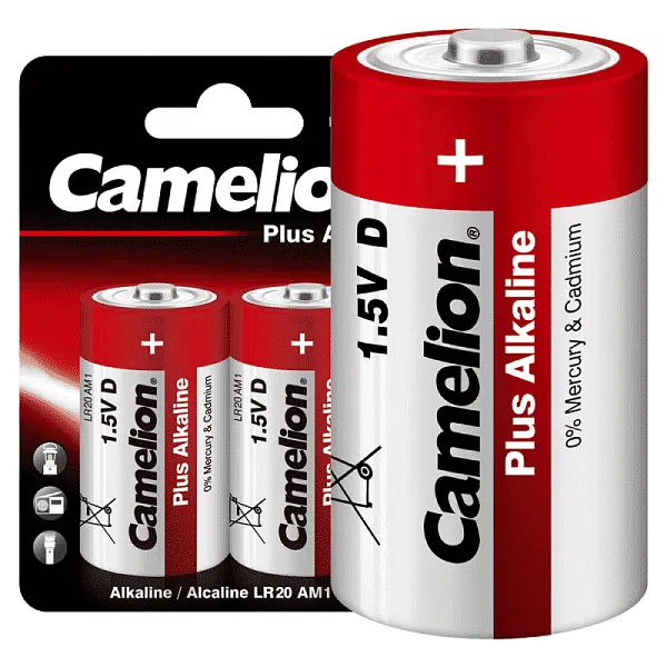Элемент питания алкалиновый D/LR20 1.5В Plus Alkaline LR20-BP2 BL-2 (блист.2шт) Camelion 1654 