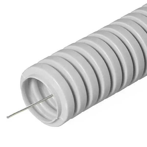 Труба гофрированная ПВХ d32мм с протяжкой сер. (уп.25м) Строитель PR.033225 