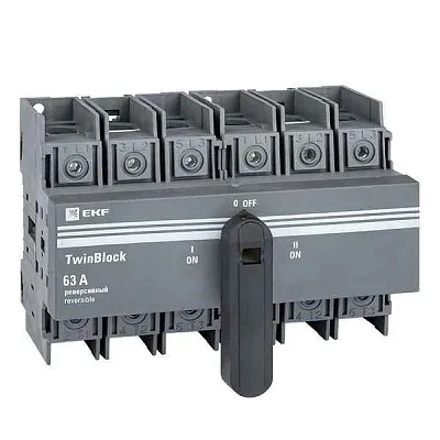 Рубильник 3п 63А реверсивный с рукояткой для прямой установки TwinBlock EKF tb-s-63-3p-rev 