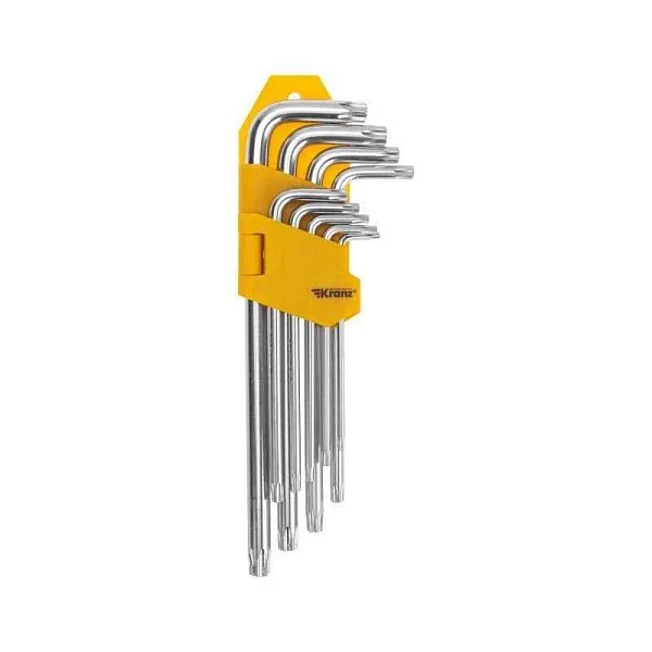Набор ключей имбусовых Tamper-Torx 9шт ТТ10-ТТ50 закаленные удлиненные никель Kranz KR-12-5221 
