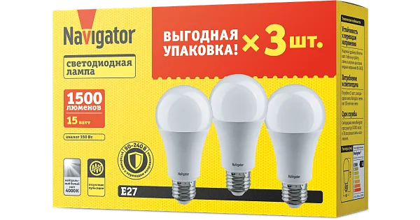 Лампа ЛЕД  E27 15Вт 4К NLLB-A60-15-230-4K-E27 Navigator 82482
