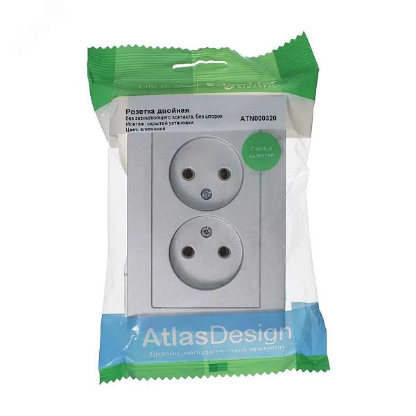 ШЭ Атлас Роз. 2-я с/у без/з,16А, (с/рамкой, алюм) ATN000320 (6шт/уп)