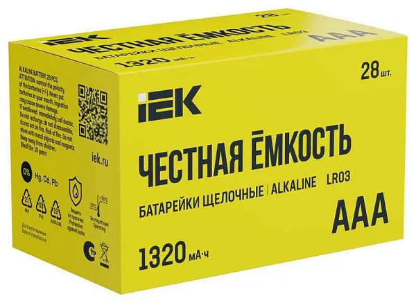 Элемент питания алкалиновый AAA/LR03 Alkaline бокс (уп.28шт) IEK ABT-LR03-OP-B28 
