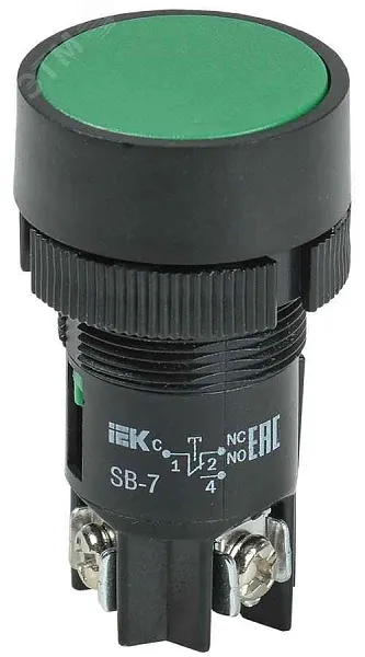 Кнопка SB-7(зеленая 1з+1р) "Пуск" 240В РФ