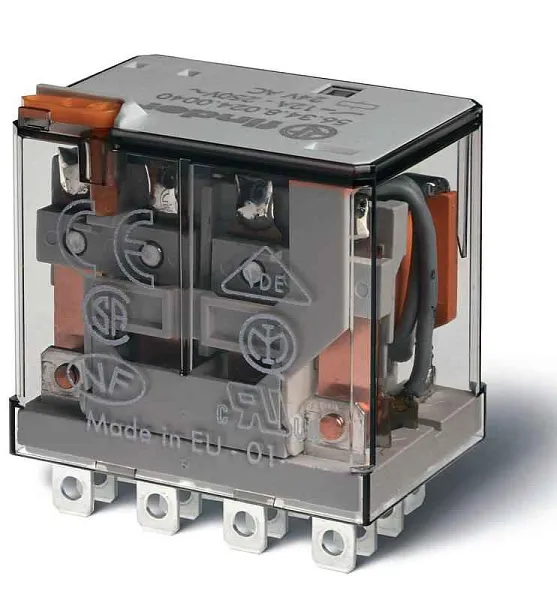 Реле миниатюрное силовое электромеханическое монтаж в розетку или наконечники Faston (4.8х0.5мм) 4CO 12A AgNi 220В DC RTI опции: нет FINDER 563492200000 