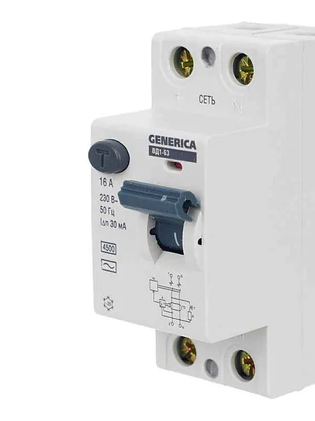 Выключатель дифференциального тока (УЗО) 2п 16А 30мА тип AC ВД1-63 GENERICA MDV15-2-016-030 
