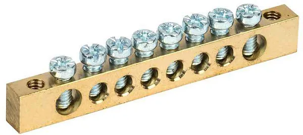 Шина PEN "земля-ноль" 6х9мм 8/2 (8групп/крепеж по краям) IEK YNN11-08-100 