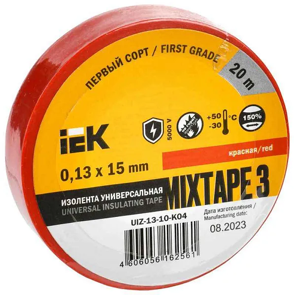 Изолента ПВХ 0.13х15мм (рул.20м) красн. IEK UIZ-13-10-K04 
