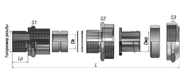 Ех-кабельный ввод ВКВ2МР-НС-К3/8-8-МР10 1Ex db e II Gb X ГОФРОМАТИК 