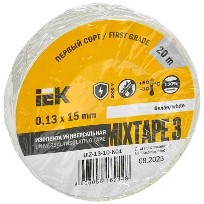 Изолента ПВХ 0.13х15мм (рул.20м) бел. IEK UIZ-13-10-K01 