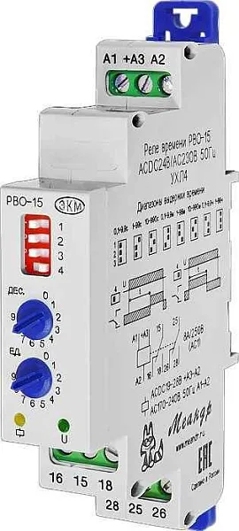 Реле времени РВО-15 УХЛ4 24В AC/DC/230В AC Меандр A8302-16932887 
