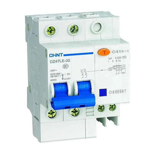 Выключатель автоматический дифференциального тока 2п С 10А 30мА тип AC 6кА DZ47LE-32 CHINT 199629 