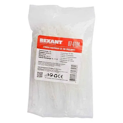 Хомут кабельный 3.6х100 под винт нейл. бел. (уп.100шт) Rexant 07-0104 