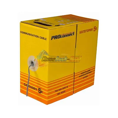 Кабель витая пара омедненный F/UTP, CCA, CAT 5e, PVC, 2PR, 24AWG, INDOOR, SOLID, серый, 305м PROconnect
