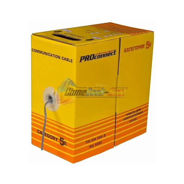 Кабель витая пара омедненный F/UTP, CCA, CAT 5e, PVC, 2PR, 24AWG, INDOOR, SOLID, серый, 305м PROconnect