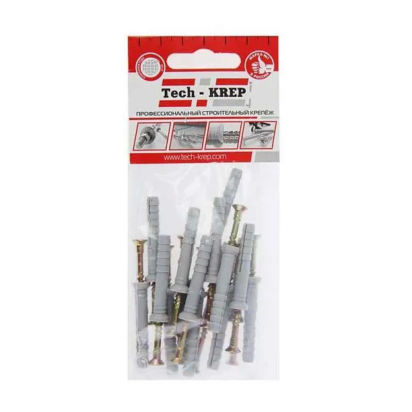 Дюбель-гвоздь 6х40 с потайной манжетой полипропилен (уп.16шт) пакет Tech-Krep 102943 