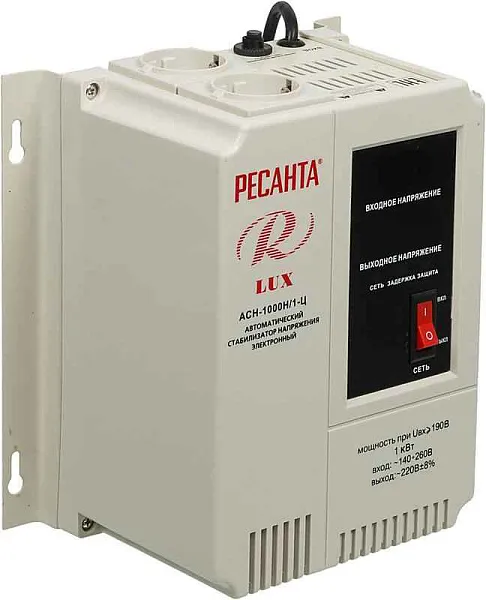 Стабилизатор напряжения АСН-1000 Н/1-Ц Lux 1ф 1кВт IP20 настен. релейный с двумя розетками Ресанта 63/6/14 