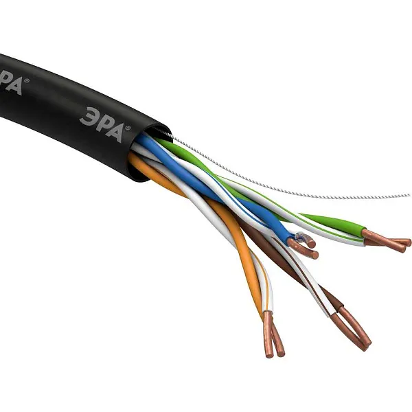 Кабель витая пара U/UTP кат.5E 4х2х24AWG solid CU PE Outdoor черн. (м) Эра Б0044431