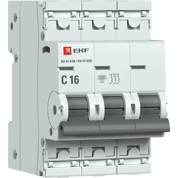 Выключатель автоматический модульный 3п C 16А 6кА ВА 47-63N PROxima EKF M636316C 