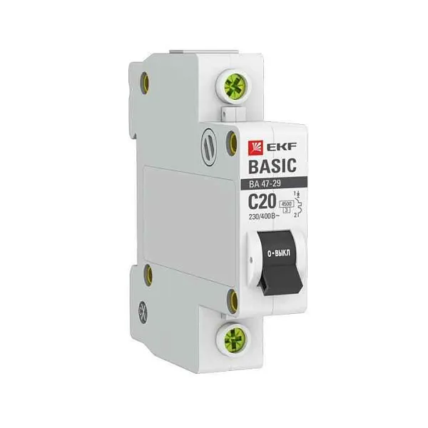 Выключатель автоматический модульный 1п C 20А 4.5кА ВА 47-29 Basic EKF mcb4729-1-20C 