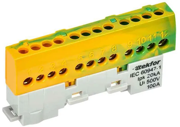 Шина PE "земля" изол на универс. держ. 6х9-12-ЖЗ TEKFOR IEK TF-NN10-12-KL-K52 