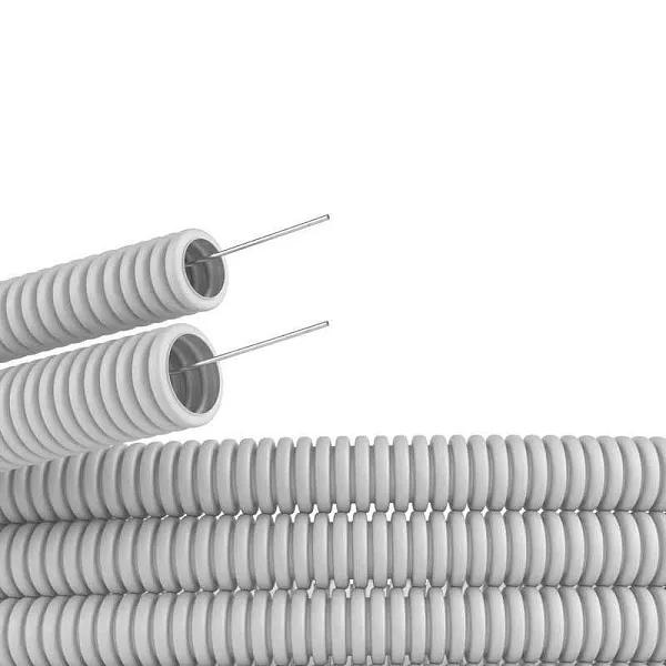 Труба гофрированная ПВХ гибкая легкая d20мм с протяжкой сер. (уп.25м) DKC 9192025 