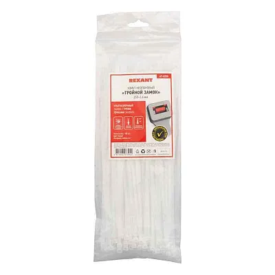 Хомут кабельный 3.6х250 тройной замок нейл. бел. (уп.100шт) Rexant 67-0250 