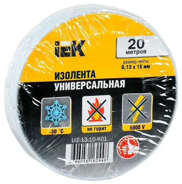 Изолента ПВХ 0.13х15мм (рул.20м) бел. IEK UIZ-13-10-K01 