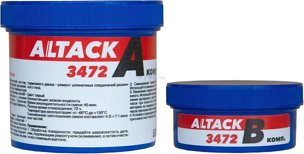 Состав ремонтный металлополимер Altack 3472 Plastic steel liquid, 2К, 500г