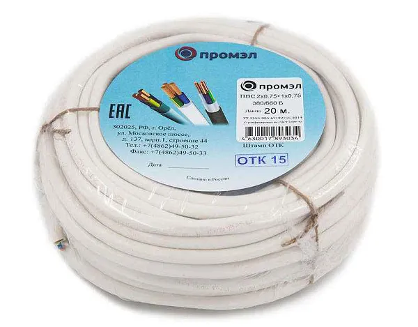 ПВС 3х0.75 (2х0.75+1х0.75) 380В Б (бухта 20м) (шт) ПромЭл 13321580