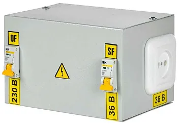 Ящик с понижающим трансформатором ЯТП 0.25 230/36В (2 авт. выкл.) 36 УХЛ4 IP30 IEK MTT12-036-0250
