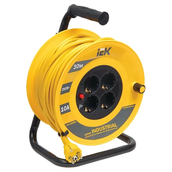 Удлинитель 30м  4 роз. с заземл. УК30 катушка IP44, ПВС 3x1,5, ИЭК Industrial Plus
