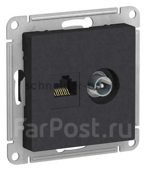 ШЭ Атлас Роз. двойная (ТВ + компьютерная RJ45) кат.5E,(б/рамки, карбон) ATN001089 (5шт/уп)