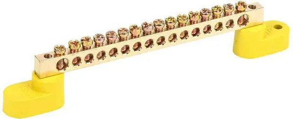 Шина PE "земля" ШНИ-6х9-16-У2-Ж на двух угловых изоляторах IEK YNN10-69-16C2-K05 