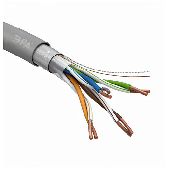 Кабель витая пара F/UTP кат.5E 4х2х24AWG solid CU PVC сер. (м) Эра Б0044688