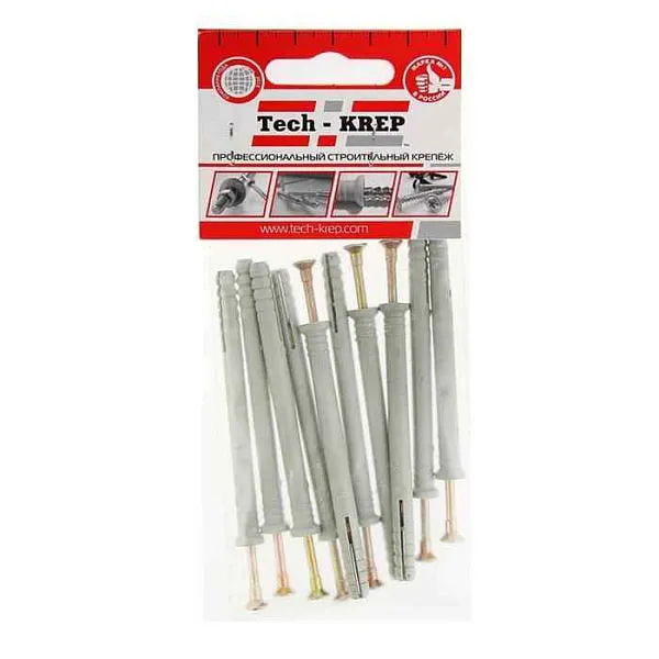 Дюбель-гвоздь 6х80 с потайной манжетой полипропилен (уп.10шт) пакет Tech-Krep 103903 