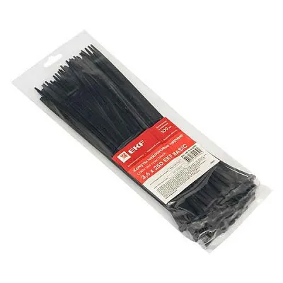 Хомут кабельный 3.6х250 нейл. черн. (уп.100шт) EKF plc-cb-3.6x250 