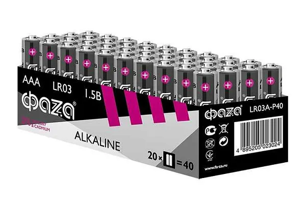Элемент питания алкалиновый AAA/LR03 1.5В Alkaline Pack-40 (уп.40шт) ФАZА 5023024 
