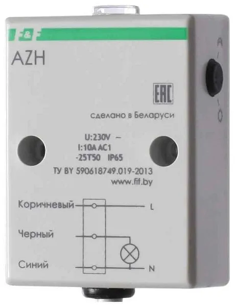 Фотореле AZH (встроен. фотодатчик монтаж на плоскость 230В 10А 1 НО IP65) F&F EA01.001.001 