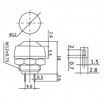 Выключатель-кнопка 250В 1А (2с) OFF-(ON) Б/Фикс красн. Micro (PBS-33В) Rexant 36-3050