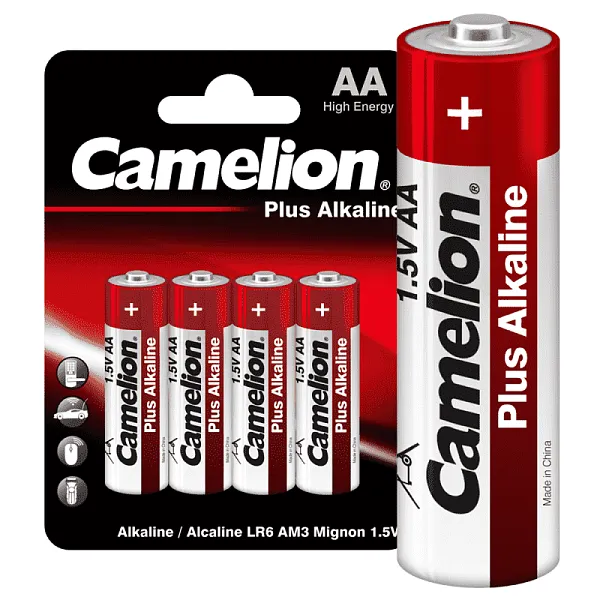 Элемент питания алкалиновый AA/LR6 1.5В Plus Alkaline LR6-BP4 (блист.4шт) Camelion 7370 