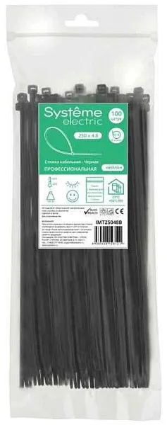 Стяжка кабельная 250х4.8 черн. (уп.100шт) SE IMT25048B 