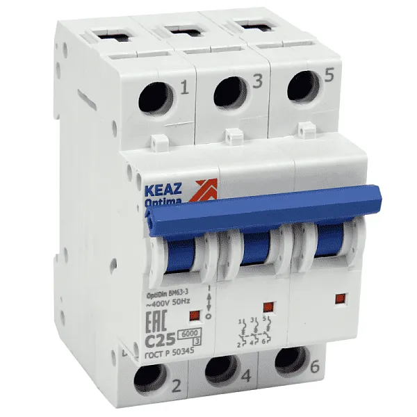 Выключатель автоматический модульный 3п C 32А 6кА OptiDin BM63-3C32-УХЛ3 КЭАЗ 260796 