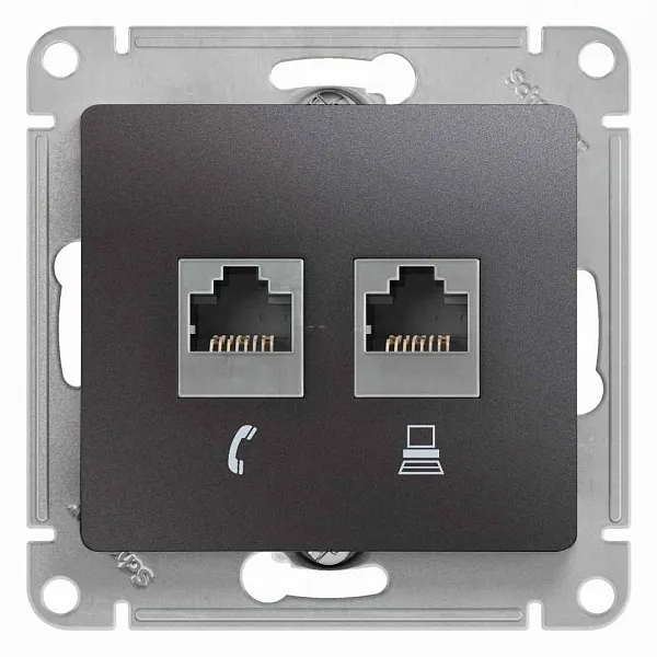 ШЭ Глосса Роз.двойная (телеф+комп) RJ11+RJ45, кат.5е (графит, б/рамки) GSL001385 (10шт/уп)