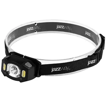 Фонарь аккумуляторный налобный AccuH3-L5W-bk LED 5Вт + 2хRED SMD IP54 5 режимов: 100проц. 180лм 3.5ч/50проц. 110лм 5.5ч/30проц. 65лм 15ч/красн. 28ч/мигающ. красн. 12ч аккум. управл. жестами черн. JazzWay 5036703