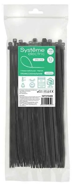 Стяжка кабельная 370х4.8 черн. (уп.100шт) SE IMT37048B 