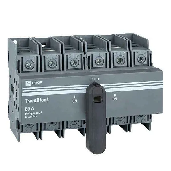 Рубильник 3п 80А реверсивный с рукояткой управления для прямой установки TwinBlock EKF tb-s-80-3p-rev 