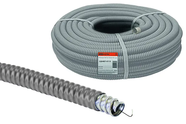 Металлорукав в ПВХ изоляции МПГ нг толстостенный 50 (10 м/уп.) серый с протяжкой ГОФРОМАТИК 