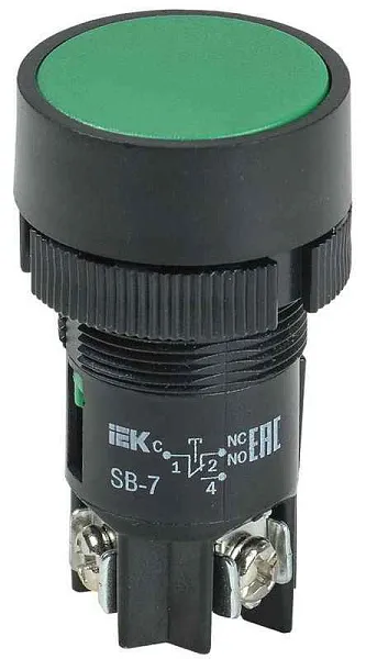 Кнопка SB-7 "Пуск" d22мм 1з+1р 0.6-10А 240В зел. IEK BBT40-SB7-K06 
