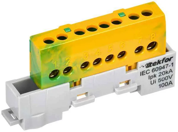 Шина PE "земля" изол. на универс. держ. 6х9-8-ЖЗ TEKFOR IEK TF-NN10-08-KL-K52 